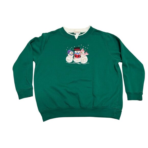 CV Classics Tops - Vintage Green Snowmen Winter Sweatshirt Womens Size 1X Ugly Christmas Sweater
